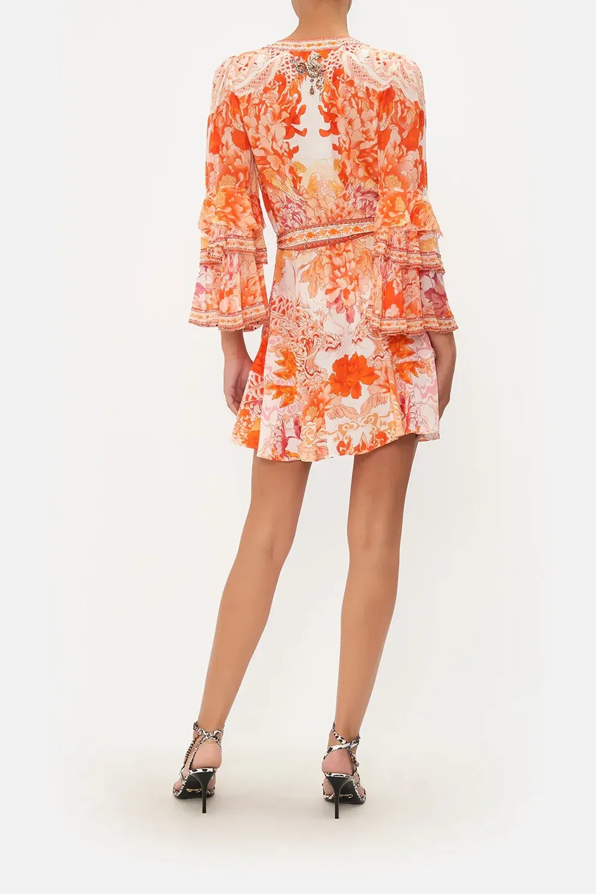 Short Wrap Dress With Ruffle Sleeve - Dragon Mother