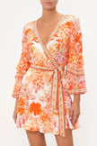Short Wrap Dress With Ruffle Sleeve - Dragon Mother