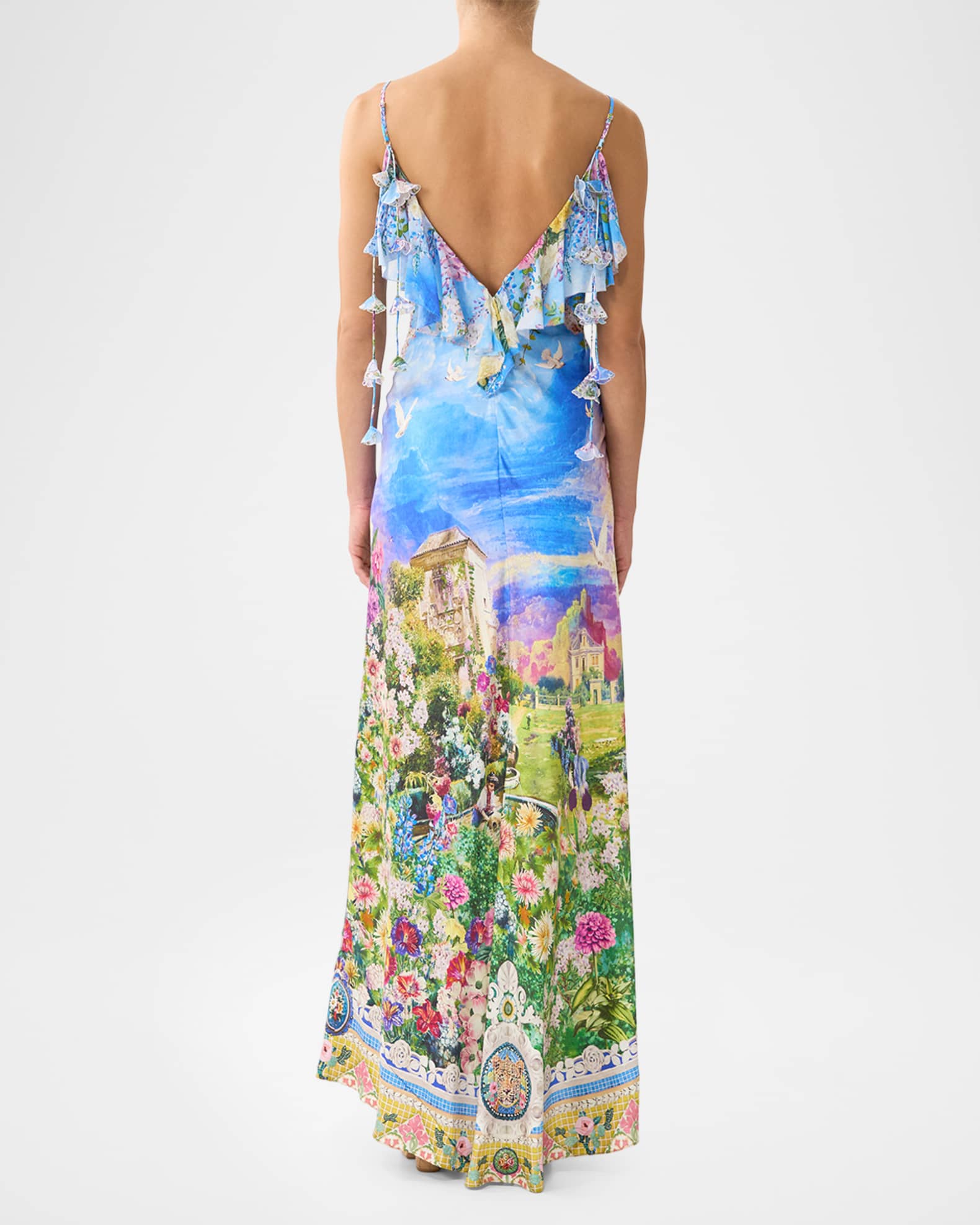 V Neck Bias Slip Dress With Back Frill - Navas Nouveau