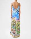 V Neck Bias Slip Dress With Back Frill - Navas Nouveau