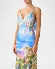 V Neck Bias Slip Dress With Back Frill - Navas Nouveau